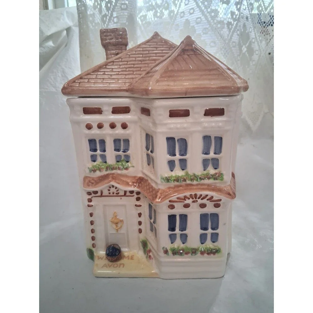 Vintage Avon Townhouse Ceramic Cookie Jar Victorian Cottage House Canister 1989